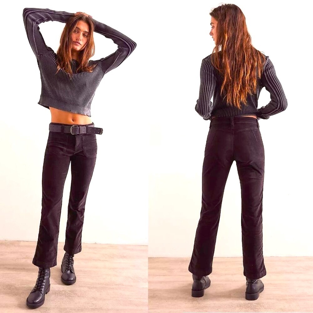 New Free People High Time Velvet Kick Flare Crop Brown Pants Size 6